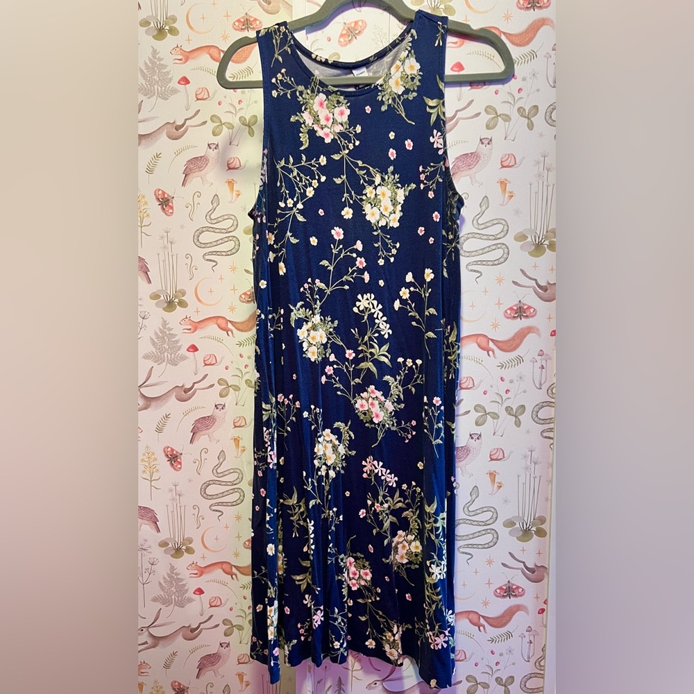 Old Navy Luxe Navy Floral Midi Sleeveless Dress